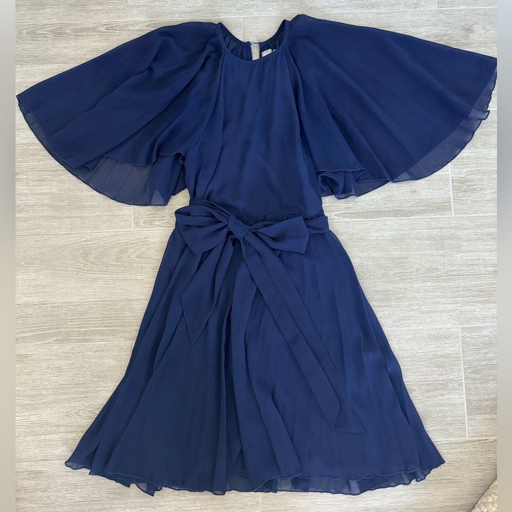 ASOS Navy Pleated Open Back Bow Mini Dress Sz 0